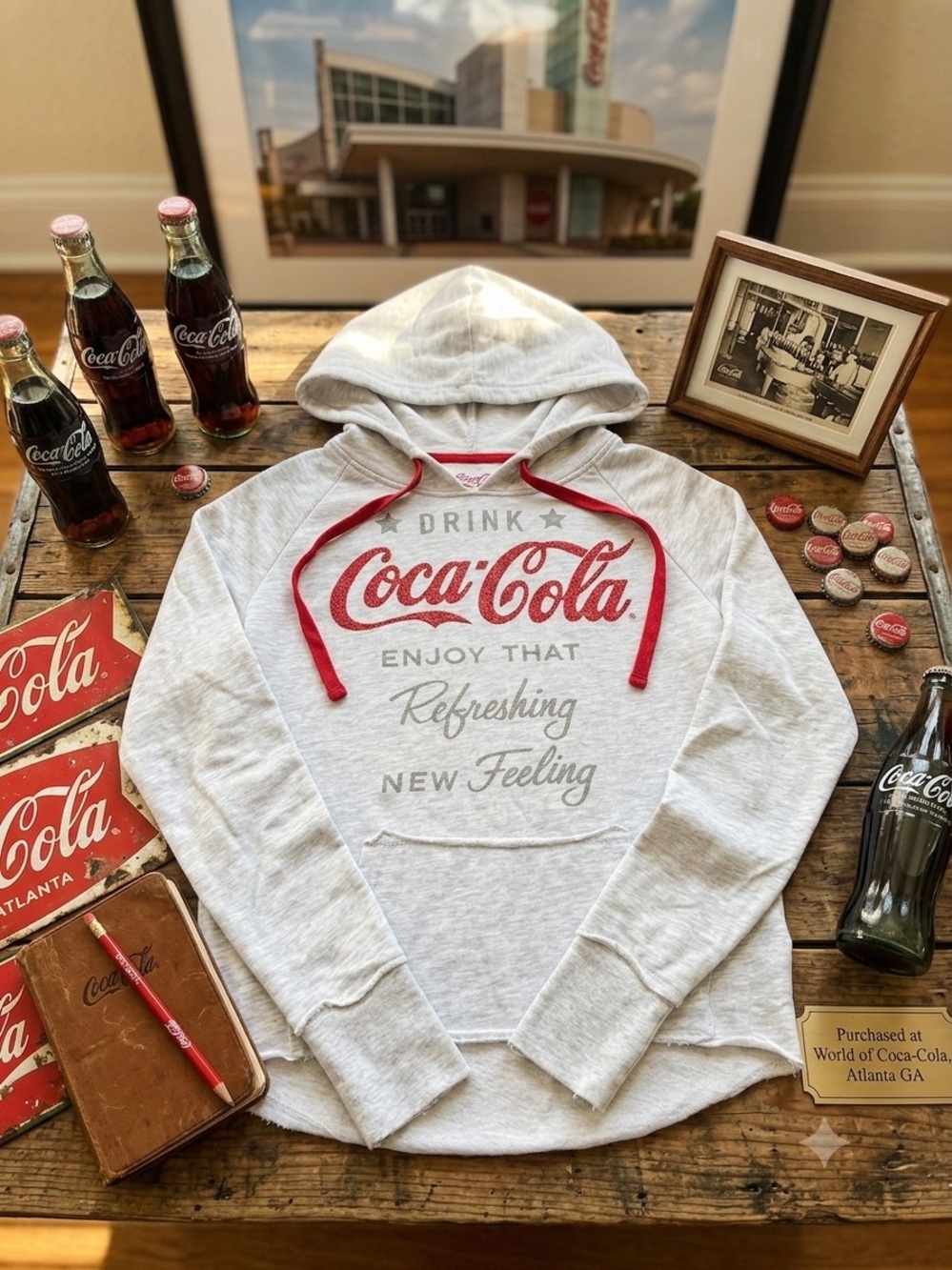 Coca Cola Men’s Light Gray Crewneck Sweatshirt with Red Logo